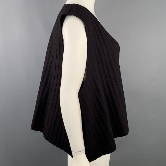 ESKANDAR Size L Brown Purple Wool Cashmere Ribbed Open Front Vest - Picture 2 of 7